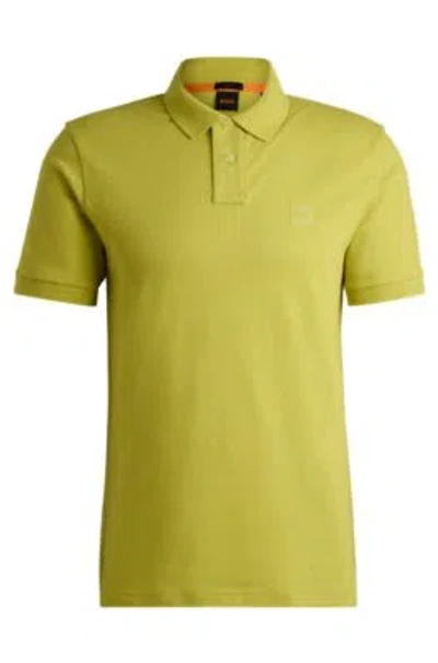 Hugo Boss Stretch-cotton Slim-fit Polo Shirt With Logo Patch In Light Green