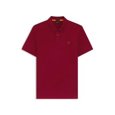 Hugo Boss Stretch-cotton Slim-fit Polo Shirt With Logo Patch In Red