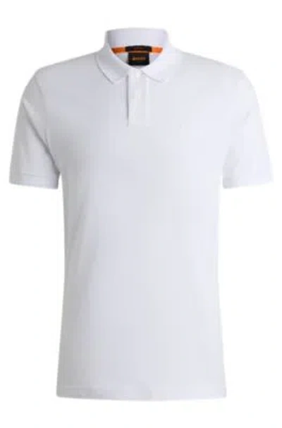 Hugo Boss Stretch-cotton Slim-fit Polo Shirt With Logo Patch In White