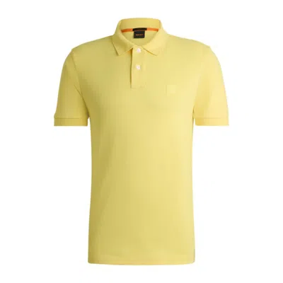 Hugo Boss Stretch-cotton Slim-fit Polo Shirt With Logo Patch In Yellow