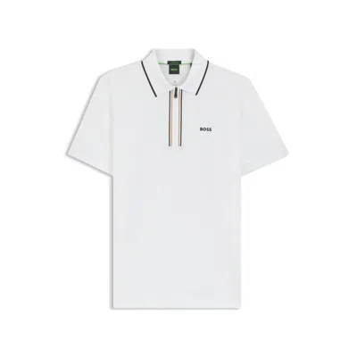 Hugo Boss Stretch-cotton Slim-fit Polo Shirt With Moisture-wicking Performance In White