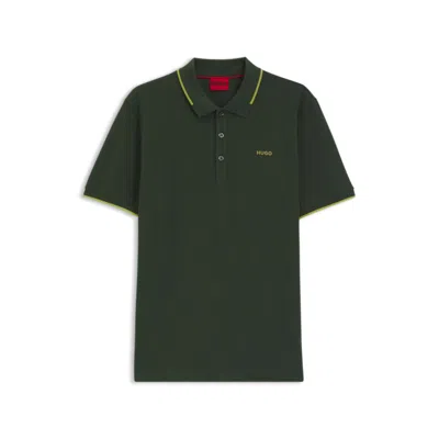 Hugo Boss Stretch-cotton Slim-fit Polo Shirt With Printed Logo In Green
