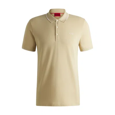 Hugo Boss Stretch-cotton Slim-fit Polo Shirt With Printed Logo In Beige