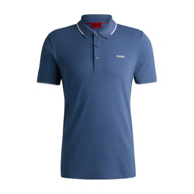Hugo Boss Stretch-cotton Slim-fit Polo Shirt With Printed Logo In Blue