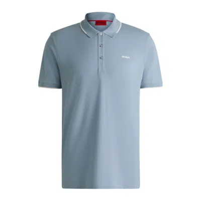 Hugo Boss Stretch-cotton Slim-fit Polo Shirt With Printed Logo In Blue