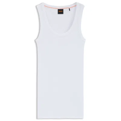 Hugo Boss Stretch-cotton Slim-fit Top With Ribbed Structure In White