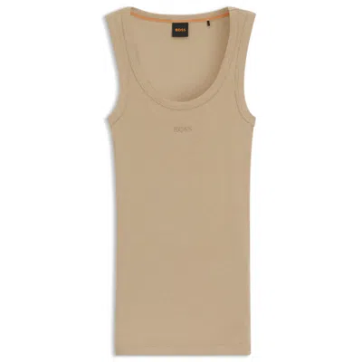 Hugo Boss Stretch-cotton Slim-fit Top With Ribbed Structure In Neutral
