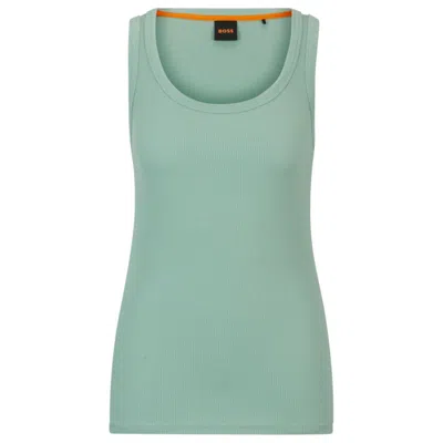 Hugo Boss Stretch-cotton Slim-fit Vest With Ribbed Structure In Light Green