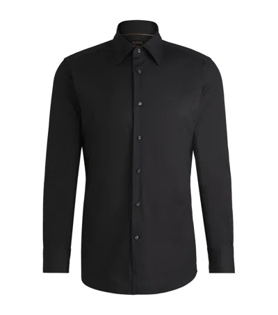 Hugo Boss Slim-fit Shirt In Cotton-blend Poplin With Stretch In Black