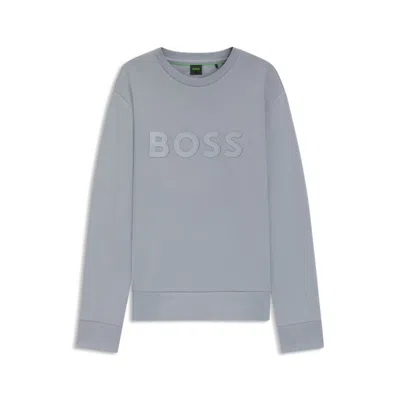 Hugo Boss Stretch-cotton Sweatshirt With Sandwich Logo In Gray