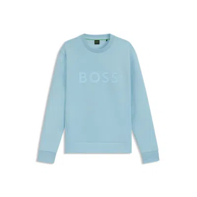 Hugo Boss Stretch-cotton Sweatshirt With Sandwich Logo In Blue