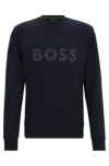 Hugo Boss Stretch-cotton Sweatshirt With Sandwich Logo In Blue