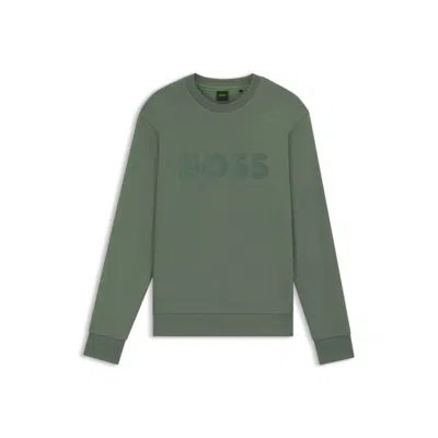Hugo Boss Stretch-cotton Sweatshirt With Sandwich Logo In Green