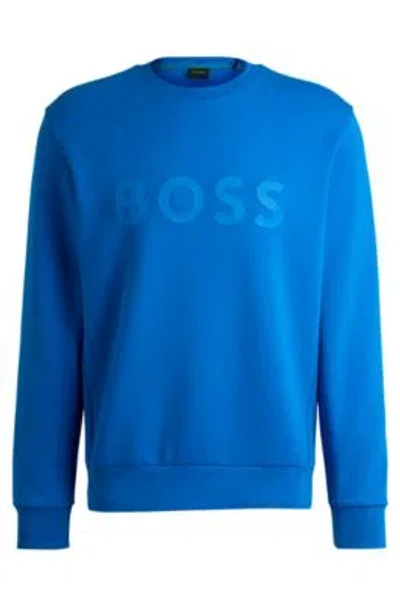Hugo Boss Stretch-cotton Sweatshirt With Sandwich Logo In Light Blue