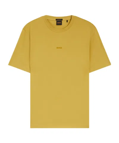 Hugo Boss Stretch-cotton T-shirt With Contrast Logo In Yellow