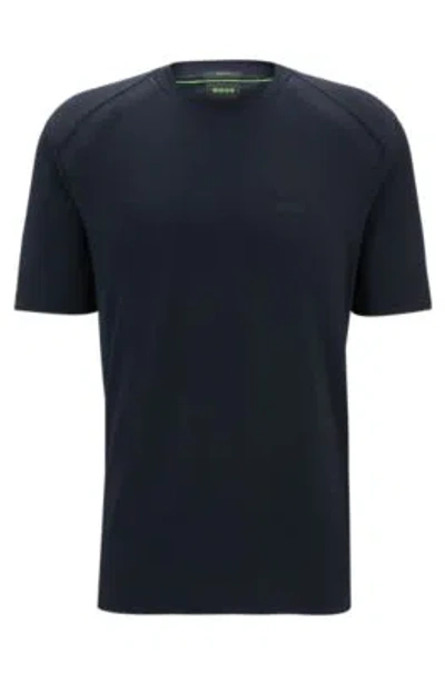 Hugo Boss Stretch-cotton T-shirt With Crew Neckline And Logo Detail In Dark Blue