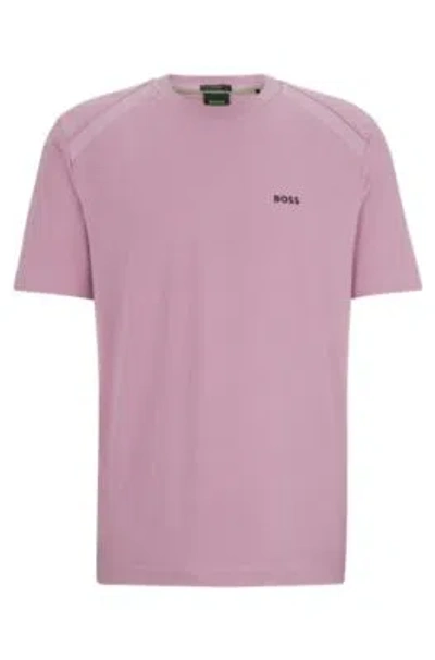 Hugo Boss Stretch-cotton T-shirt With Crew Neckline And Logo Detail In Light Purple