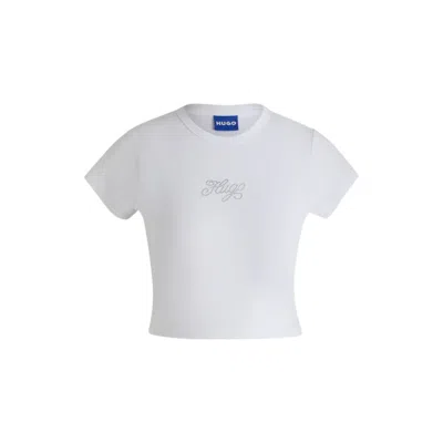 Hugo Boss Stretch-cotton T-shirt With Crystal-studded Logo In White