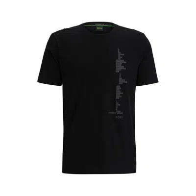 Hugo Boss Stretch-cotton T-shirt With Decorative Reflective Artwork In Black