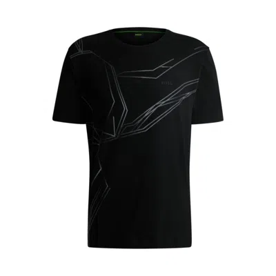 Hugo Boss Stretch-cotton T-shirt With Degradé Print In Black