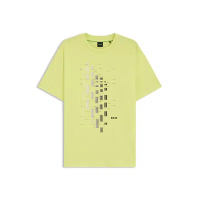 Hugo Boss Stretch-cotton T-shirt With Geometric Print In Yellow