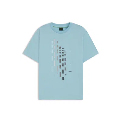 Hugo Boss Stretch-cotton T-shirt With Geometric Print In Blue