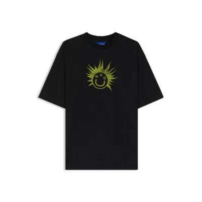 Hugo Boss Stretch-cotton T-shirt With Graphic Logo Print In Black