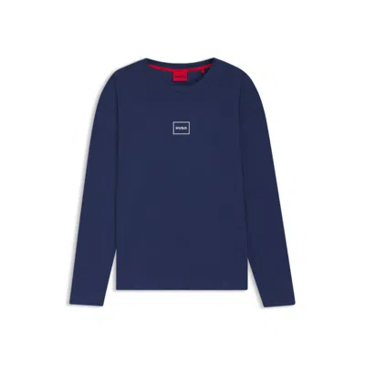 Hugo Boss Stretch-cotton T-shirt With Graphic Logo Print In Blue