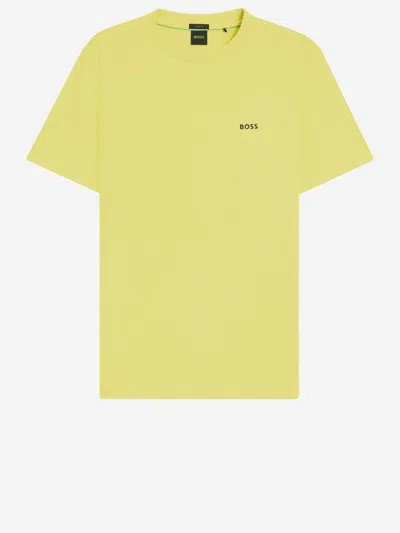 Hugo Boss Stretch Cotton T Shirt With Logo In Yellow