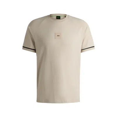 Hugo Boss Stretch-cotton T-shirt With Logo Badge In Neutral