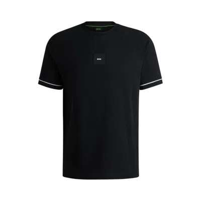 Hugo Boss Stretch-cotton T-shirt With Logo Badge In Black