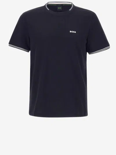 Hugo Boss Stretch Cotton T Shirt With Logo In Black