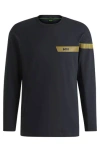 Hugo Boss Stretch-cotton T-shirt With Logo Detail In Blue