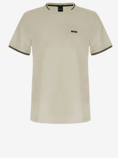Hugo Boss Stretch Cotton T Shirt With Logo In Gray