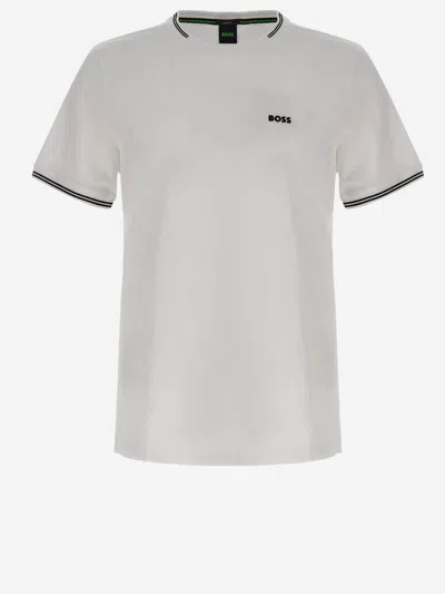 Hugo Boss Stretch Cotton T Shirt With Logo In White