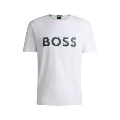 Hugo Boss Stretch-cotton T-shirt With Photo-print Logo In White