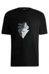 Hugo Boss Stretch-cotton T-shirt With Printed And Embroidered Artwork In Black