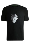 Hugo Boss Stretch-cotton T-shirt With Printed And Embroidered Artwork In Black