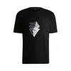 Hugo Boss Stretch-cotton T-shirt With Printed And Embroidered Artwork In Black