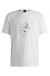 Hugo Boss Stretch-cotton T-shirt With Printed And Embroidered Artwork In White