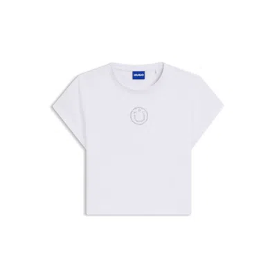 Hugo Boss Stretch-cotton T-shirt With Rhinestone Happy Hugo In White