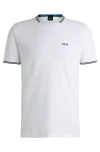 Hugo Boss Stretch-cotton T-shirt With Stripes And Logo In Natural 103