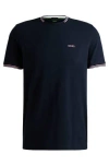 Hugo Boss Stretch-cotton T-shirt With Stripes And Logo In Blue