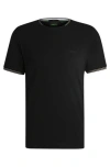 Hugo Boss Stretch-cotton T-shirt With Stripes And Logo In 006black