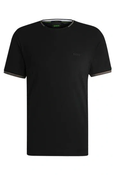 Hugo Boss Stretch-cotton T-shirt With Stripes And Logo In 006black