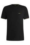 Hugo Boss Stretch-cotton T-shirt With Stripes And Logo In Black