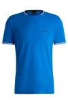 Hugo Boss Stretch-cotton T-shirt With Stripes And Logo In Blue
