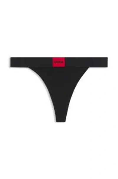 Hugo Boss Stretch-cotton Thong Briefs With Red Logo Label In Black