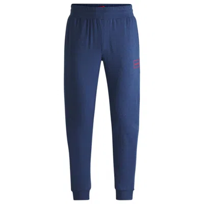 Hugo Boss Stretch-cotton Tracksuit Bottoms With Logo Print In Blue