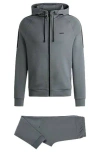Hugo Boss Stretch-cotton Tracksuit With Logo Prints In Gray